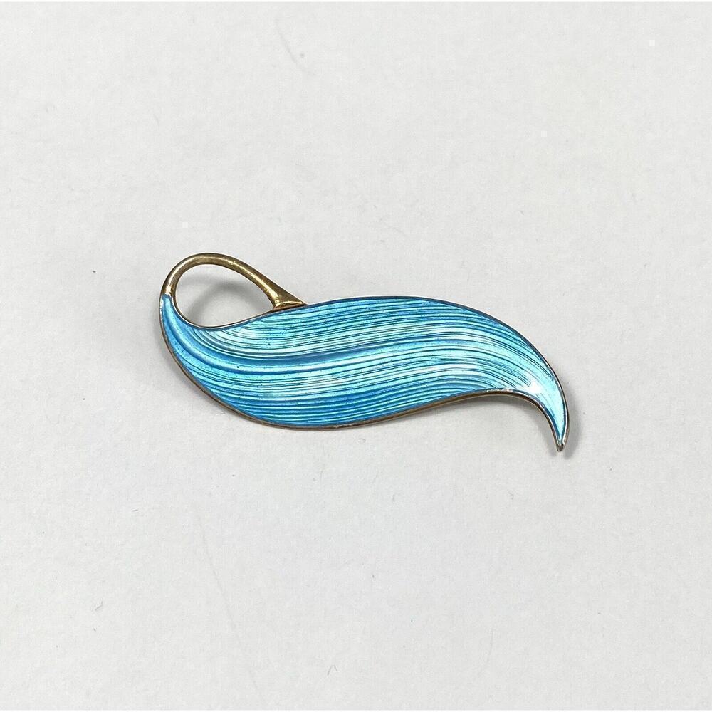 Norway Sterling 925 SV Blue Enamel Leaf Gold Plated Vintage 7.81g Estate
